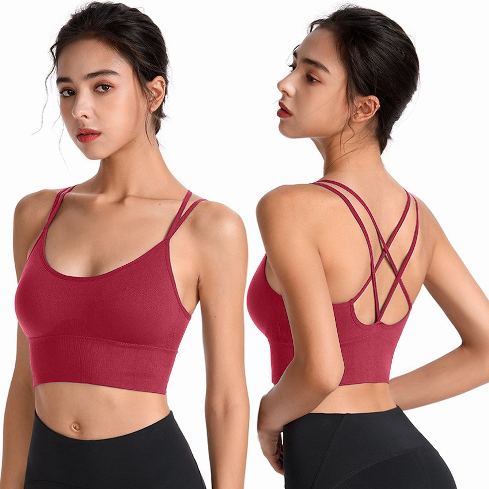 thumbnail image 5 of 2 sujetadores deportivos con espalda cruzada para mujer: tops cortos con tirantes cruzados y rellenos, nailon y spandex, yoga/entrenamiento, bajo impacto, 5 of 5